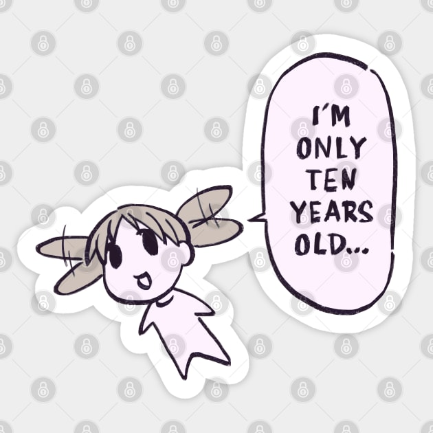 I draw pink pastel flying chiyo chan saying i'm only ten years old / funny azumanga daioh manga meme Sticker by mudwizard